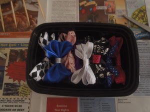 BONUS UPCYCLING TIP: Easily store your bows in an old take out container or check out my upcoming bow holder tutorial. :)